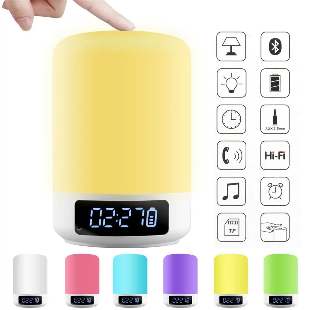 yellow Часы-Будильник с 48 цветов сменить светодиодный светильник s Bluetooth Динамик Красочный светодиодный Wake Up ночной Светильник прикроватный светильник - Испускаемый цвет: yellow