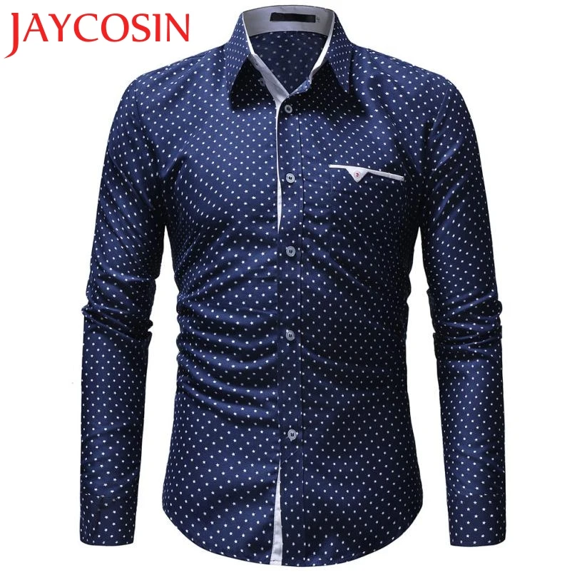 JAYCOSIN 2018 Мужская Осенняя Повседневная Формальная приталенная рубашка в горошек с