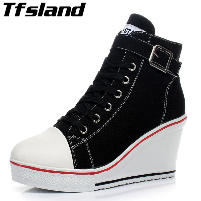 Tfsland/Новинка пикантная Женская дышащая парусиновая обувь на танкетке Высокий