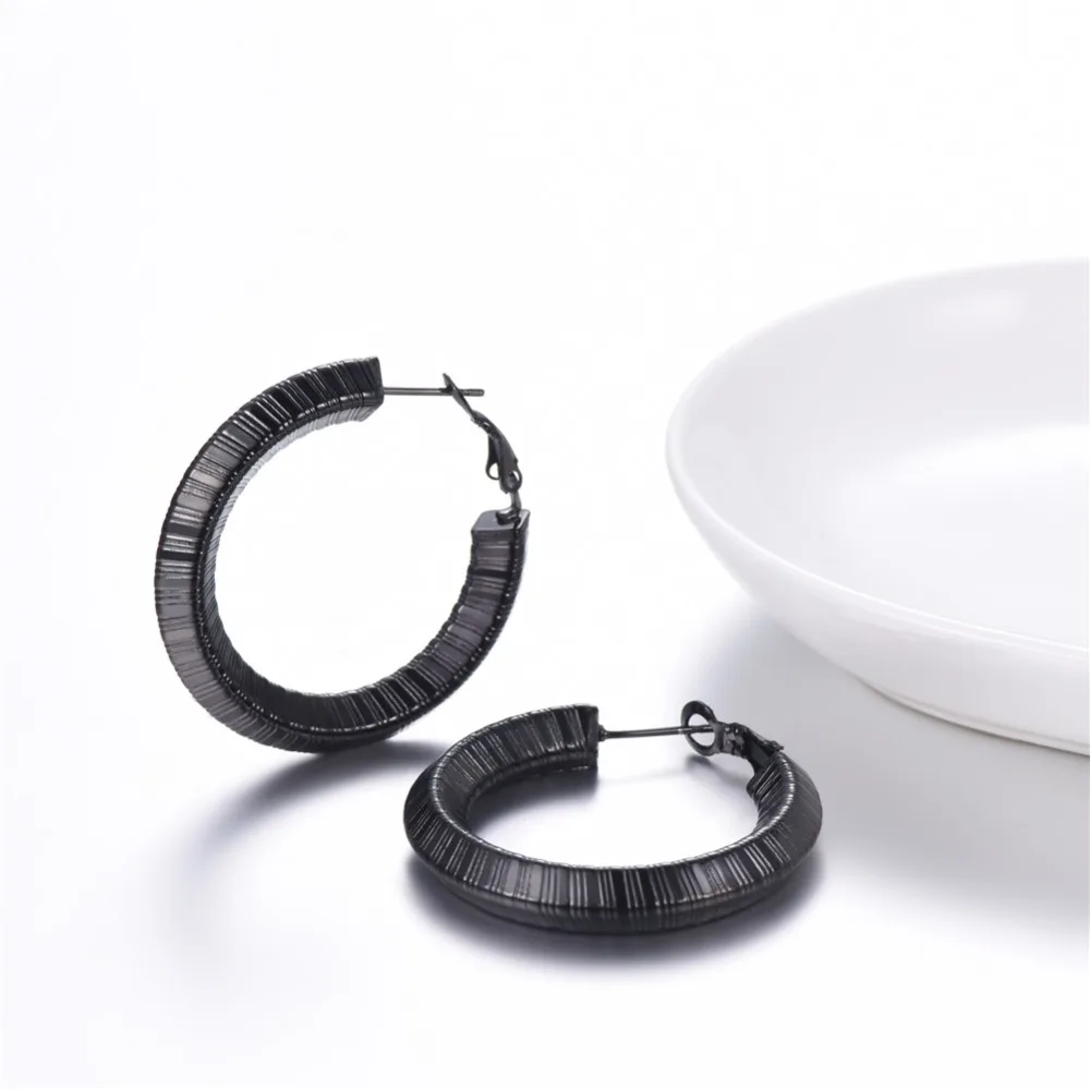 U7 Simple Earrings Round Circle 25mm / 40mm Three Color Trendy Design New Hoop Female Earring Jewelry Party Gift For Women E1014