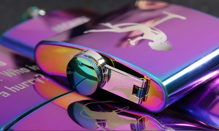 Модная плоская фляжка объемом 6 унций разноцветная из нержавеющей стали