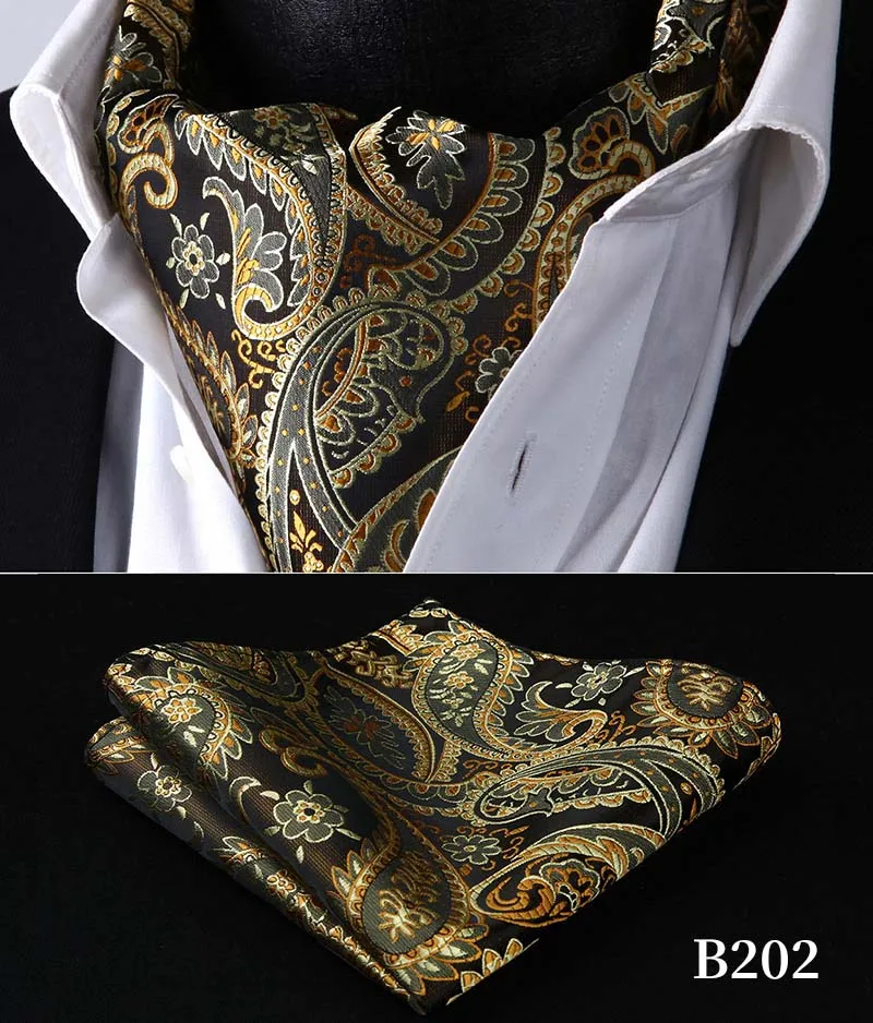 B20 Paisley Gold Вечерние, классический свадебный квадратный Карманный, Цветочный, Пейсли, в клетку, в горошек, Мужской Шелковый шейный платок, Аскот, галстук, носовой платок, набор# B2 - Цвет: B20 Paisley Gold