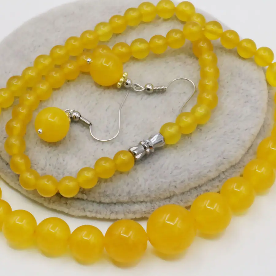 Женское Ожерелье набор из серег и круглых бусин 6 14 мм желтая чаша 18 дюймов|earrings