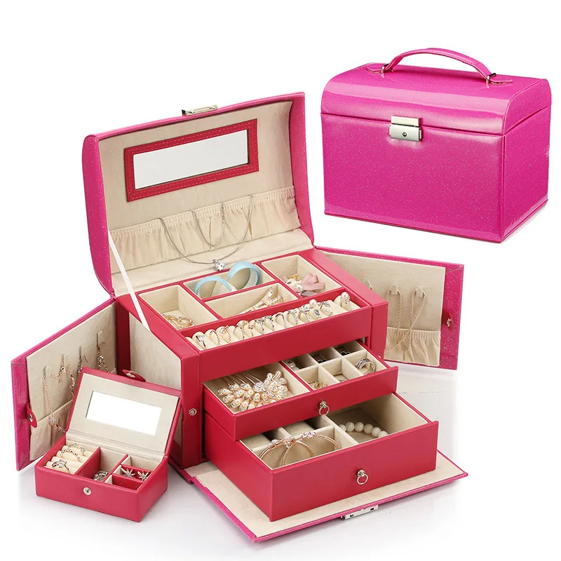 

New Fashion Leather Women Jewelry Box Gift Box Jewelry Packaging Display Large Exquisite Makeup Case Luxury Organizer Storage