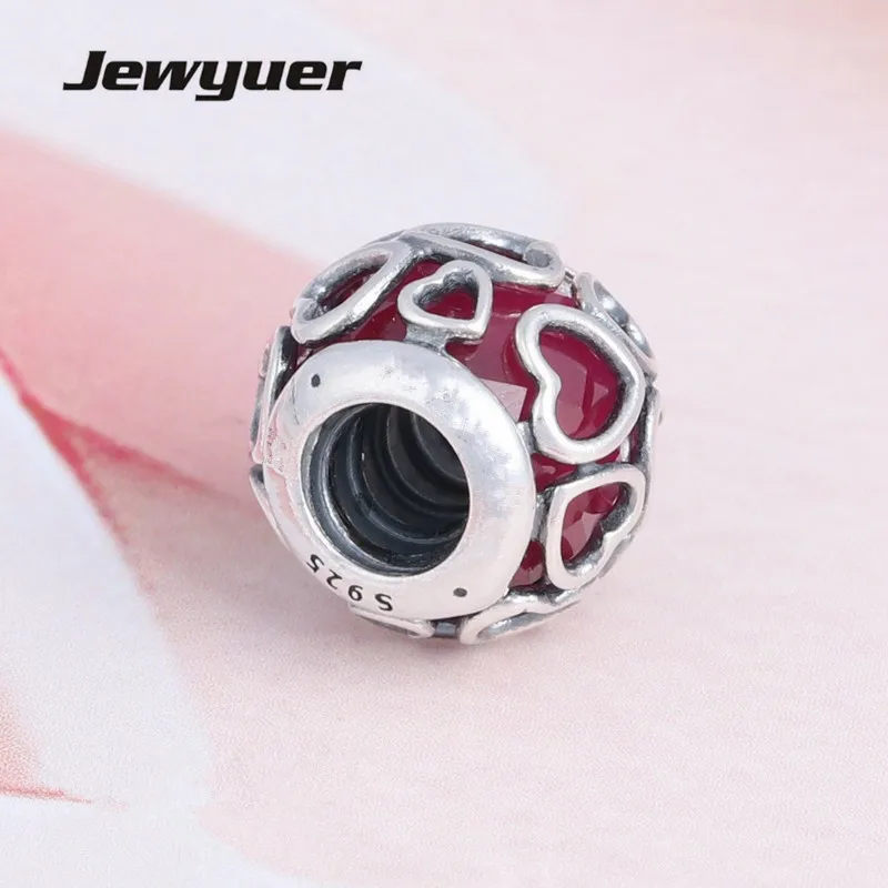 Valentine's Day Cerise Encased in Love charms 925 Sterling Silver heart beads fit charm Bracelets DIY fine jewelry Jewyuer BE434 |