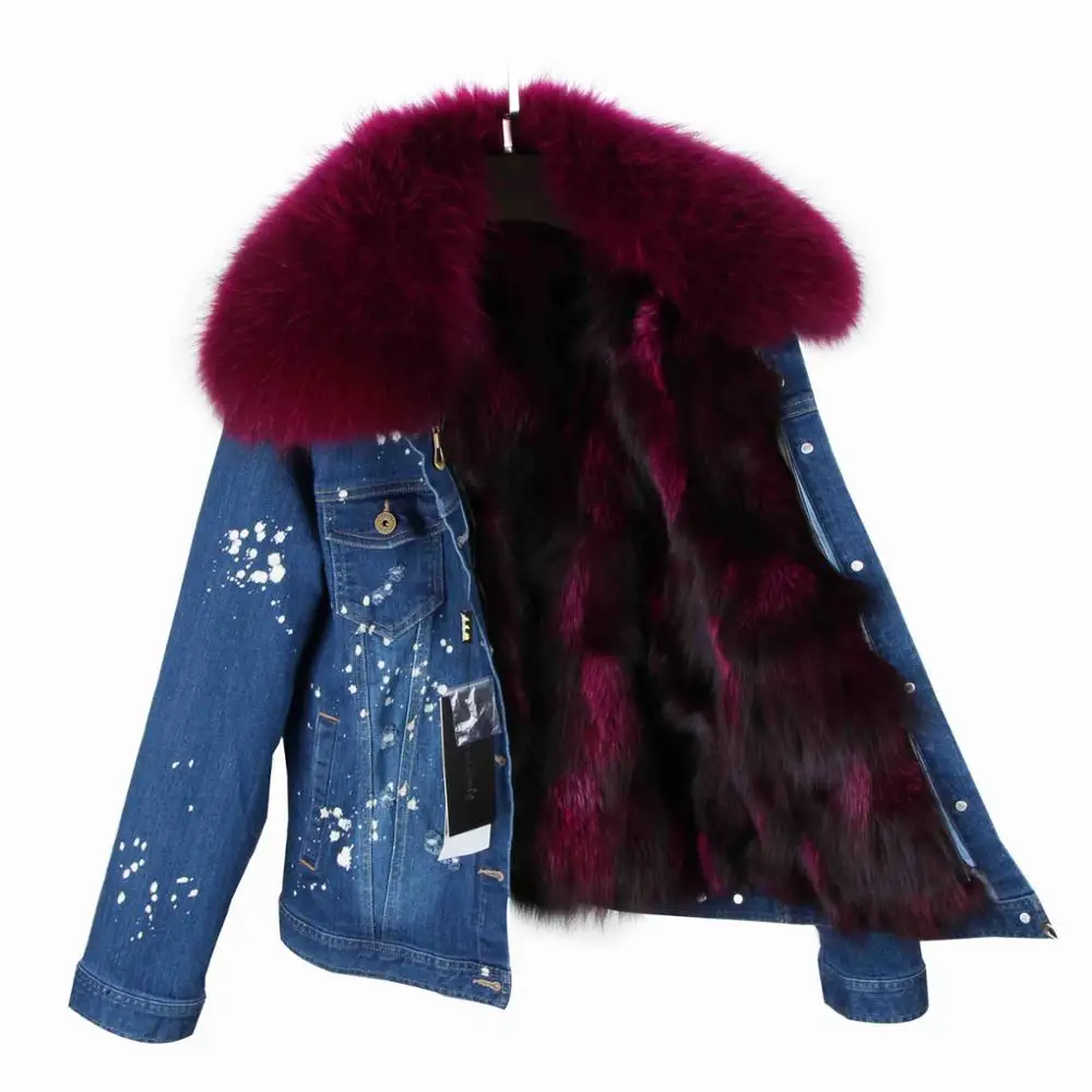 dark denim purplefur Новая парка зимнее женское пальто с большим воротником из меха енота подкладка из натурального Лисьего меха куртка наивысшего качества - Цвет: dark denim purplefur