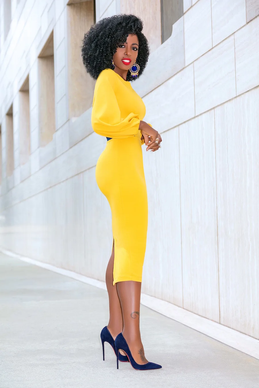 Patchwork Solid Midi Dress Women Elegant Long Sleeve O Neck Bodycon Slim Split Vintage Office Lady Vestidos | Женская одежда