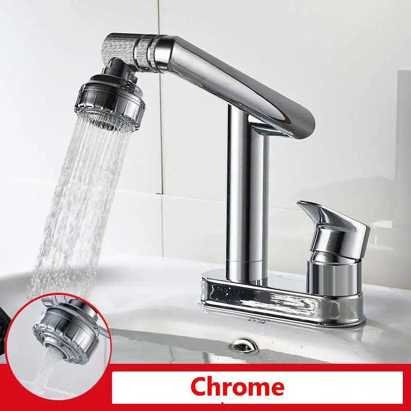 Chrome смесители для раковин ванн холодной и горячей воды Нажмите Поворот на 360 градусов двойной медный излив стиральная машина для ванной смесителя - Цвет: Chrome