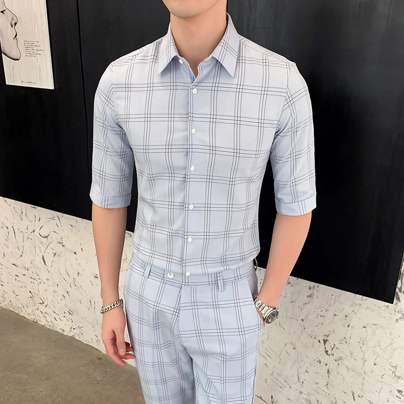 Клетчатые мужские костюмы из двух предметов в клетку Roupa Masculina Slim Fit мужская
