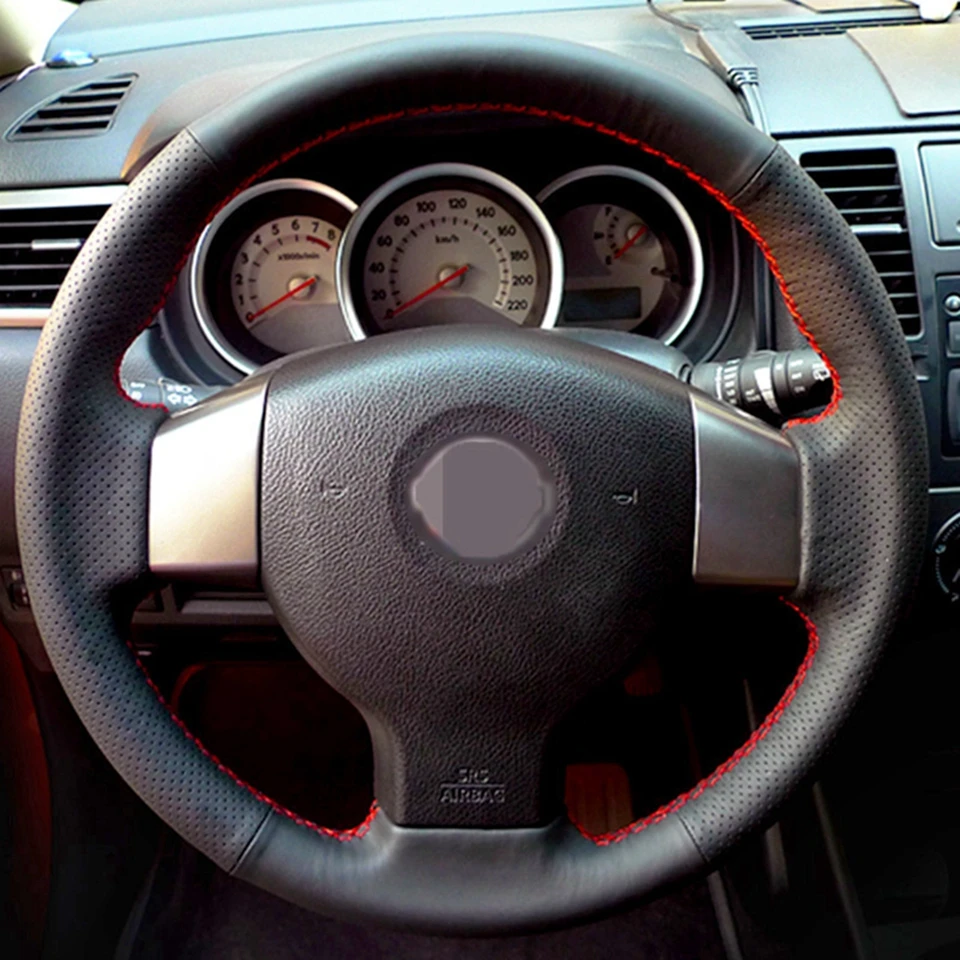 Черные чехлы на руль из искусственной кожи для Nissan Tiida 2004-2010 Sylphy 2006-2011 Versa 2007-2011
