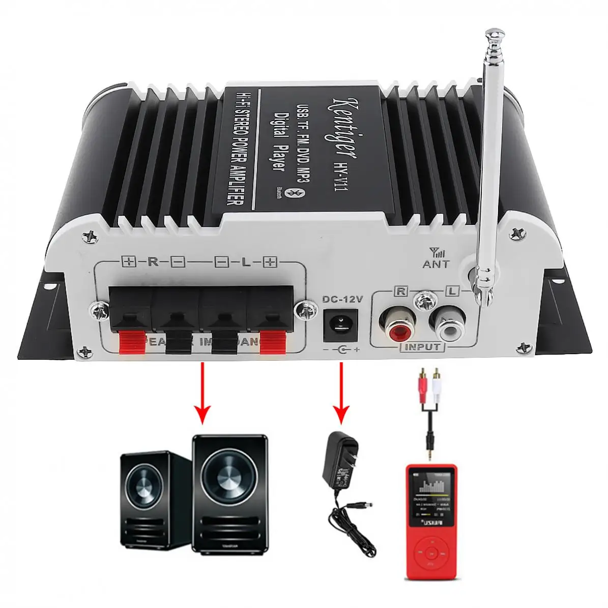 V11 2 канальный Bluetooth автомобильный аудио усилитель мощности DC12V5A авто FM радио