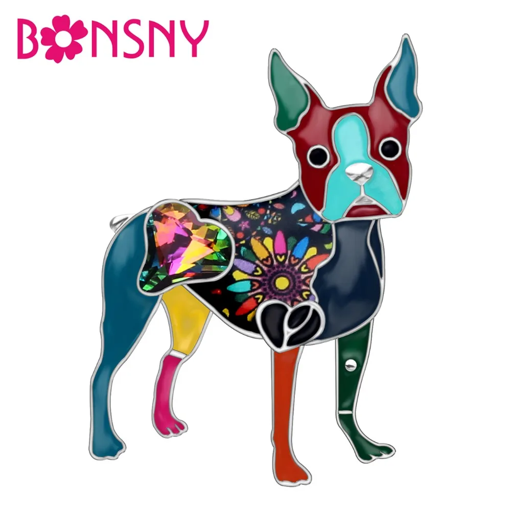 

Bonsny Enamel Alloy Crystal Rhinestone Boston Terrier Dog Brooches Pin Jewelry For Women Girls Gift Scarf Decorations