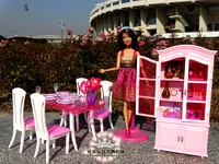 fashion kitchen furniture accessories play set bdining table wine cabinet suite case for barbie doll 16