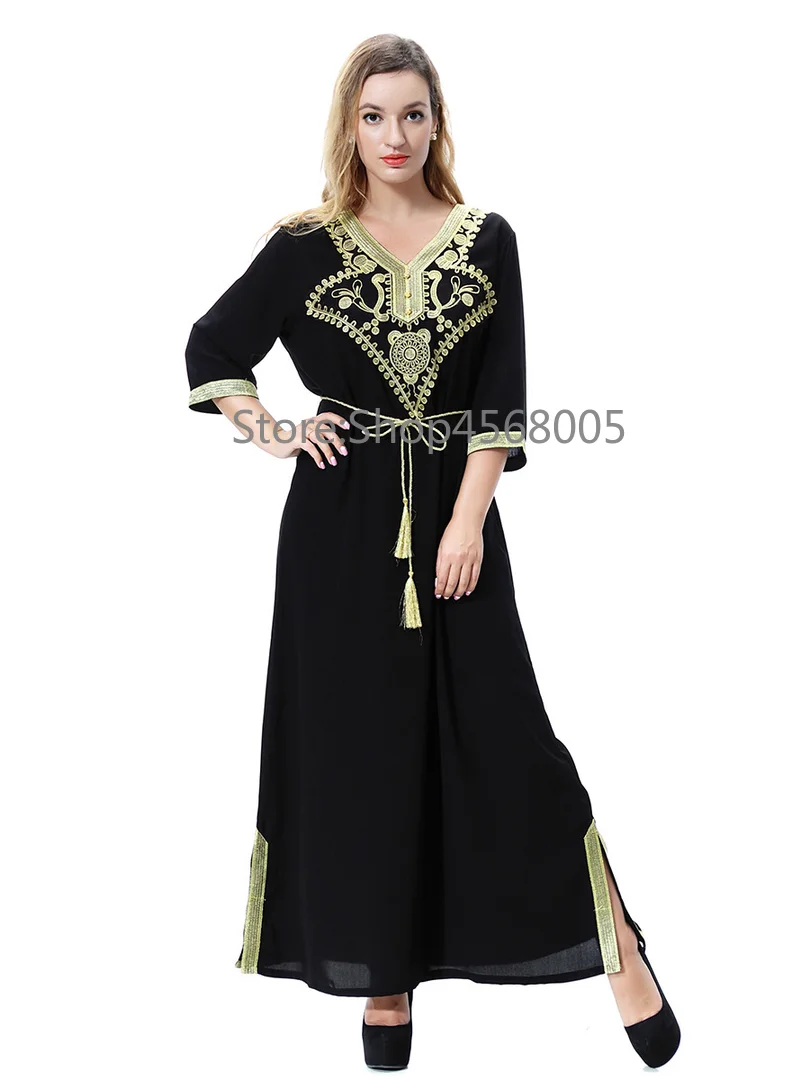 Элегантный мусульманин abaya Макси платье с вышивкой длинные халаты Туника