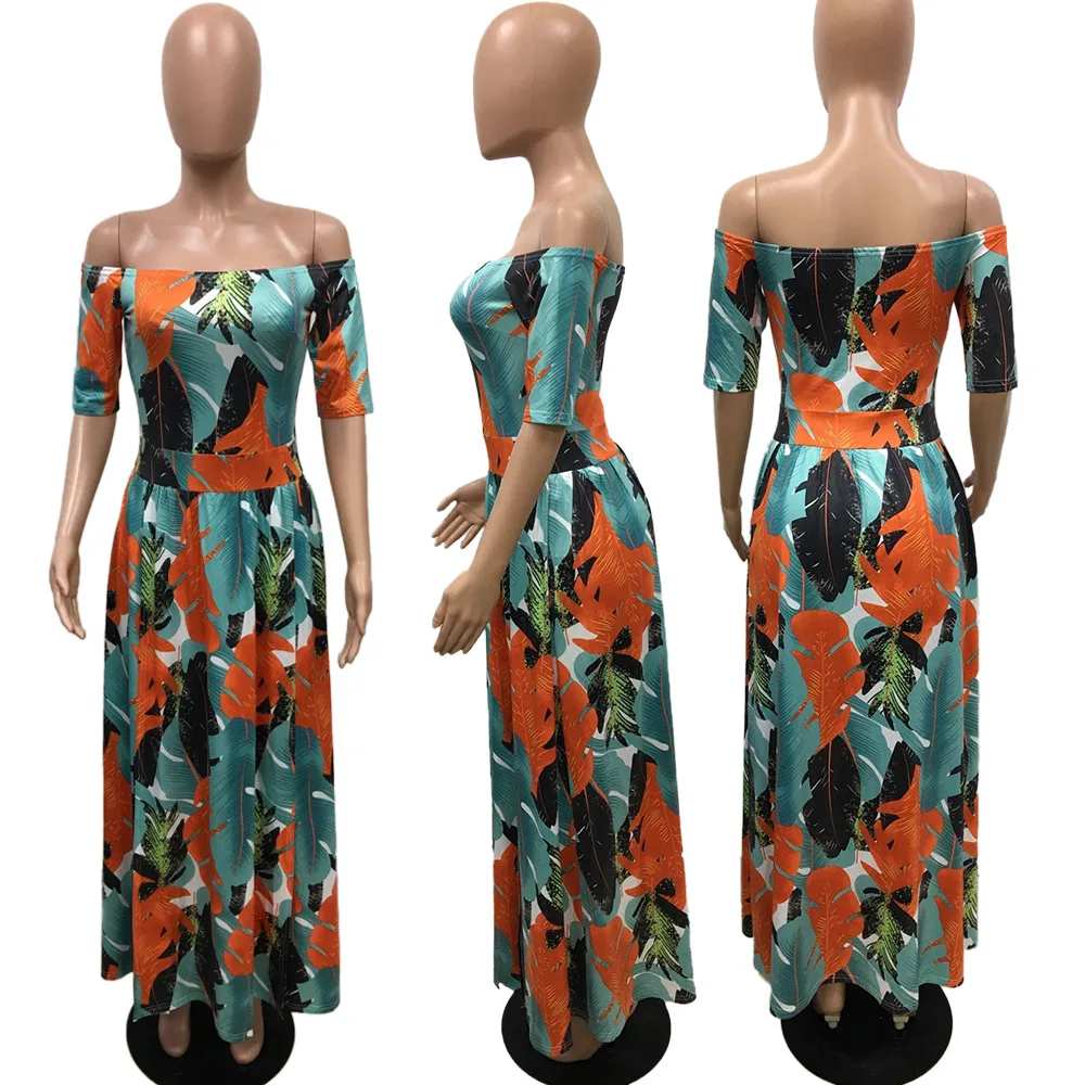 Платье женское летнее с коротким рукавом и цветочным принтом вырезом лодочкой