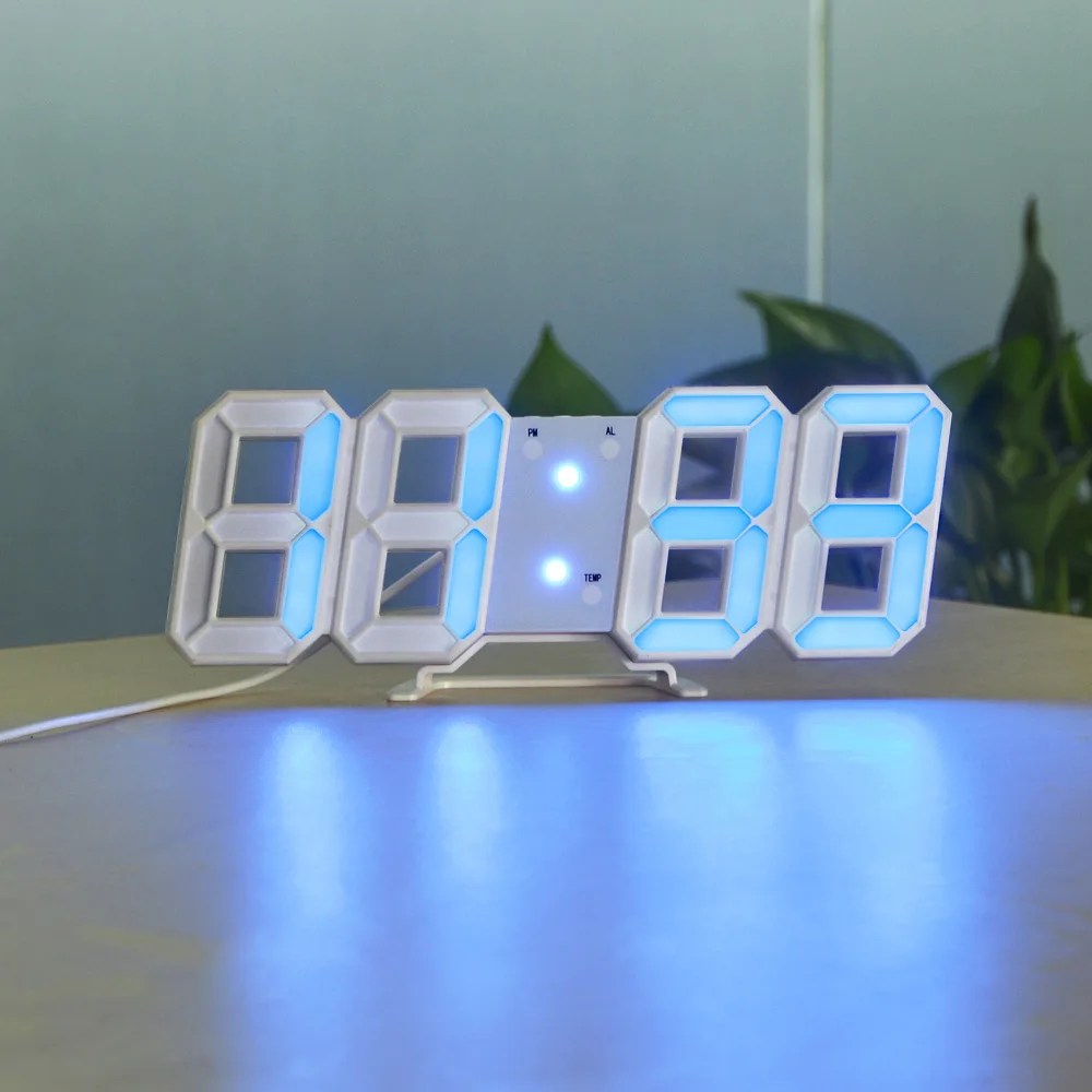 White Shell Blue Reloj светодиодный цифровые часы для украшения дома и офиса USB зарядка электронные настенные часы с батареей спальня стол Digitale Klok - Цвет: White Shell Blue