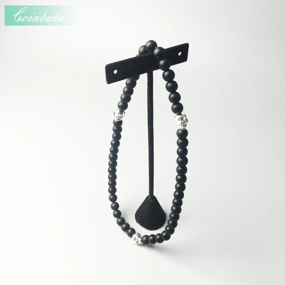 Rebel Skull Chain ribbon necklace Matt-black obsidian beads and skulls Europe Style 2017 Heart Wholesale | Украшения и аксессуары