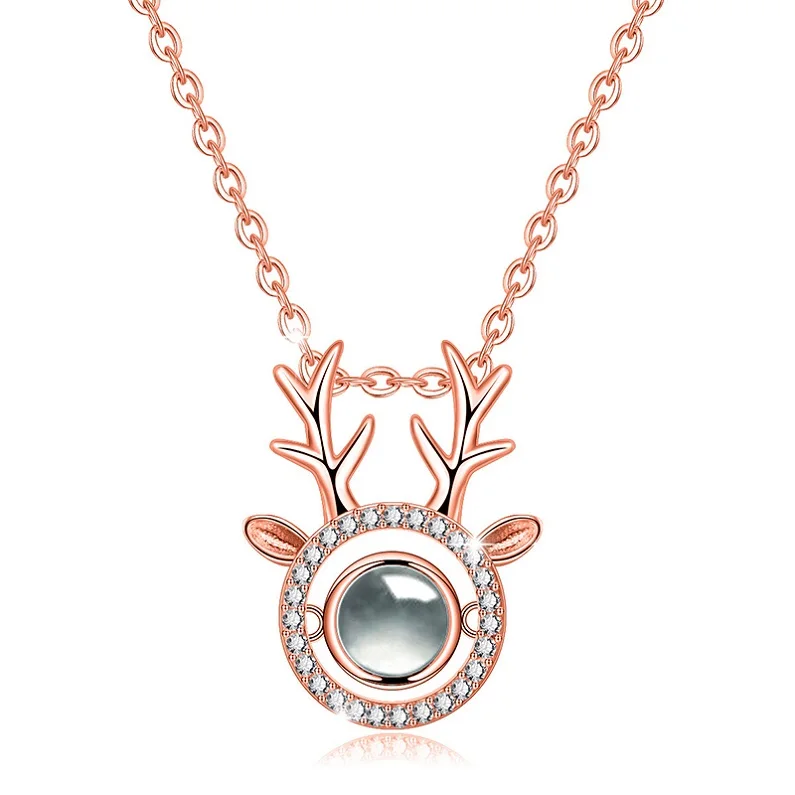 Angel Caller 925 Sterling Silver 100 Languages I Love You Necklace Projective Sparkly Pendant Romantic Love Memory Jewelry Gift - Цвет камня: 009-MG