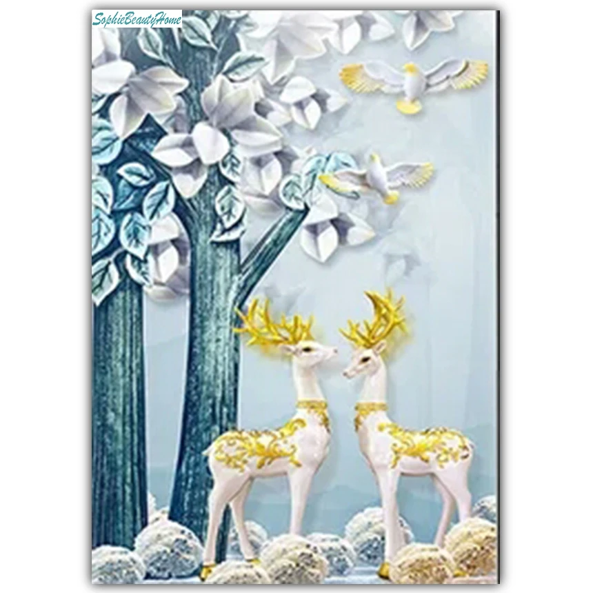 Sophie beauty home DIY Алмазная вышивка 5D роспись крестиком 3D Фортуна олень украшение для