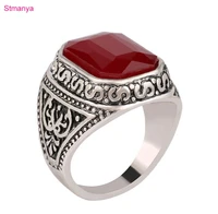men rings big blackred carved stone antique plated ring for women retro texture engraved wholesale lover ring 20035