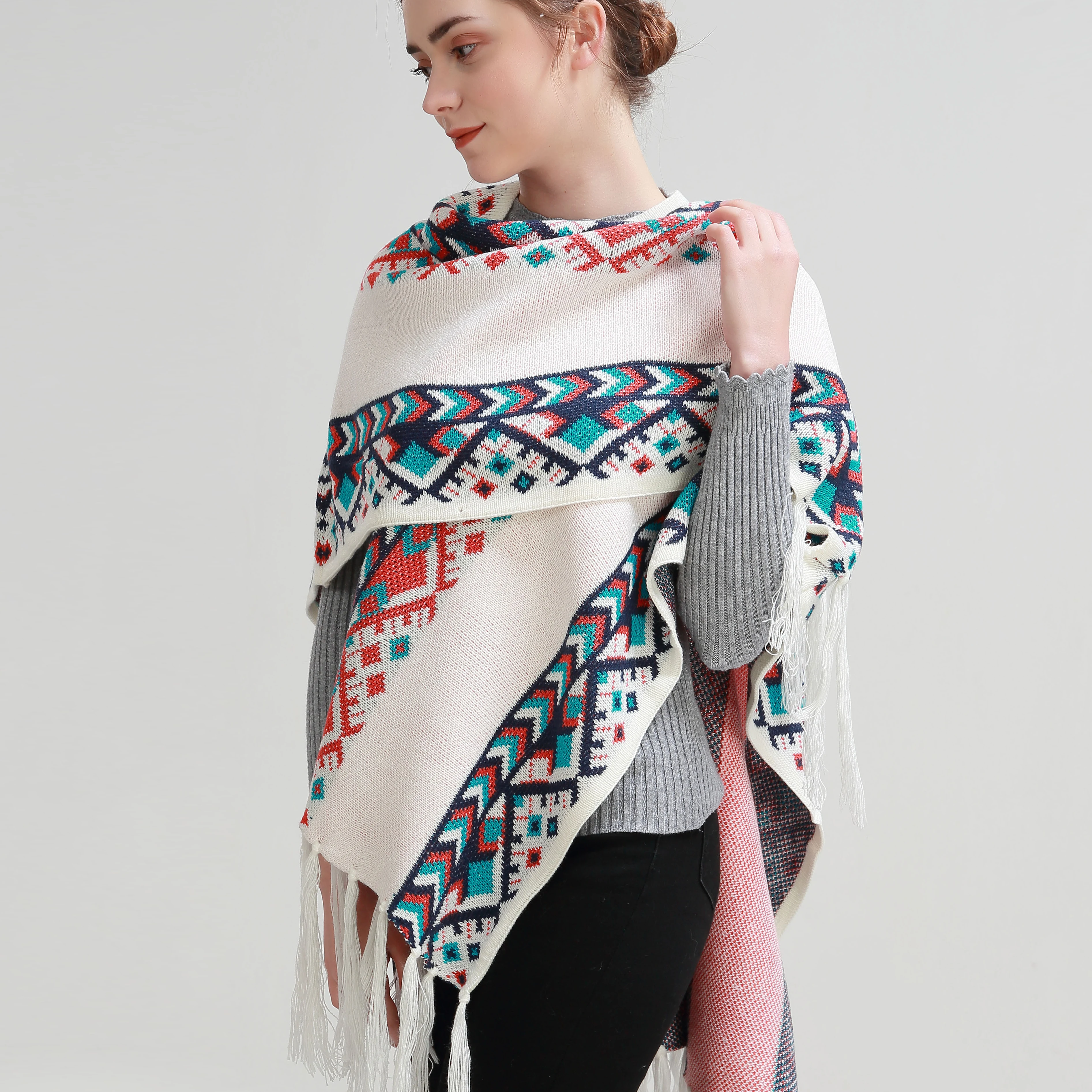 SUMEIKE Модный женский вязаный теплый зимний платок шарф с кисточками|blanket scarf|fashion