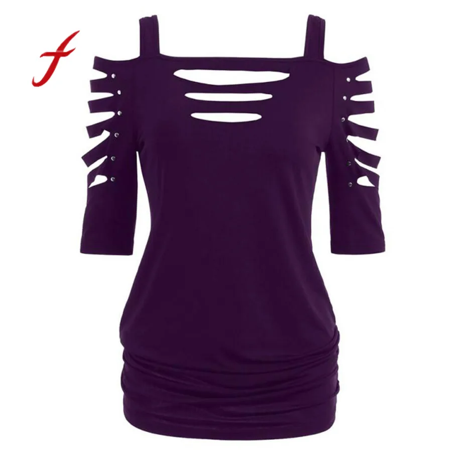 Футболка женская винтажная с вырезом на плечах прорезями и рукавами | Женская