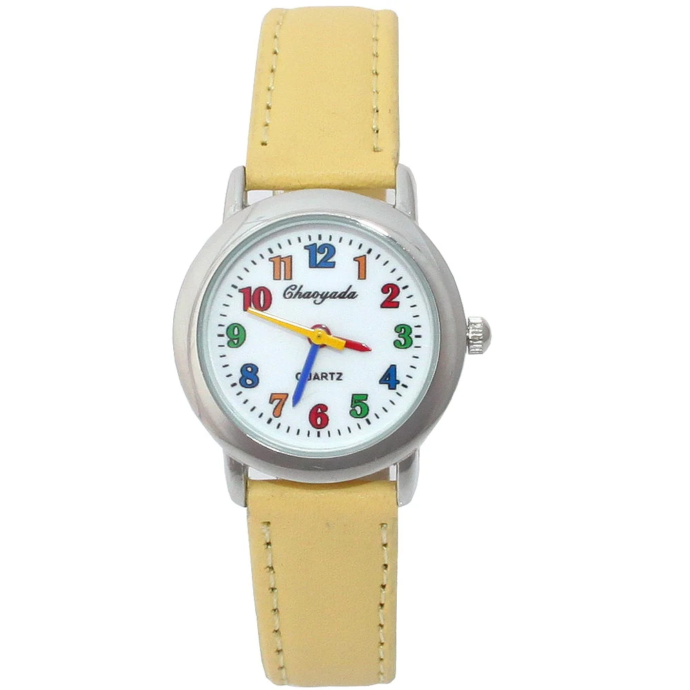 Цветные часы с циферблатом модные украшения подарки желтая кожа детские
