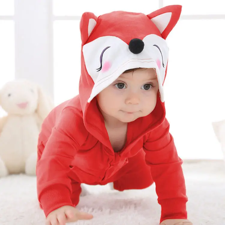 Красные детские комбинезоны с изображением лисы и животных Хлопковая верхняя