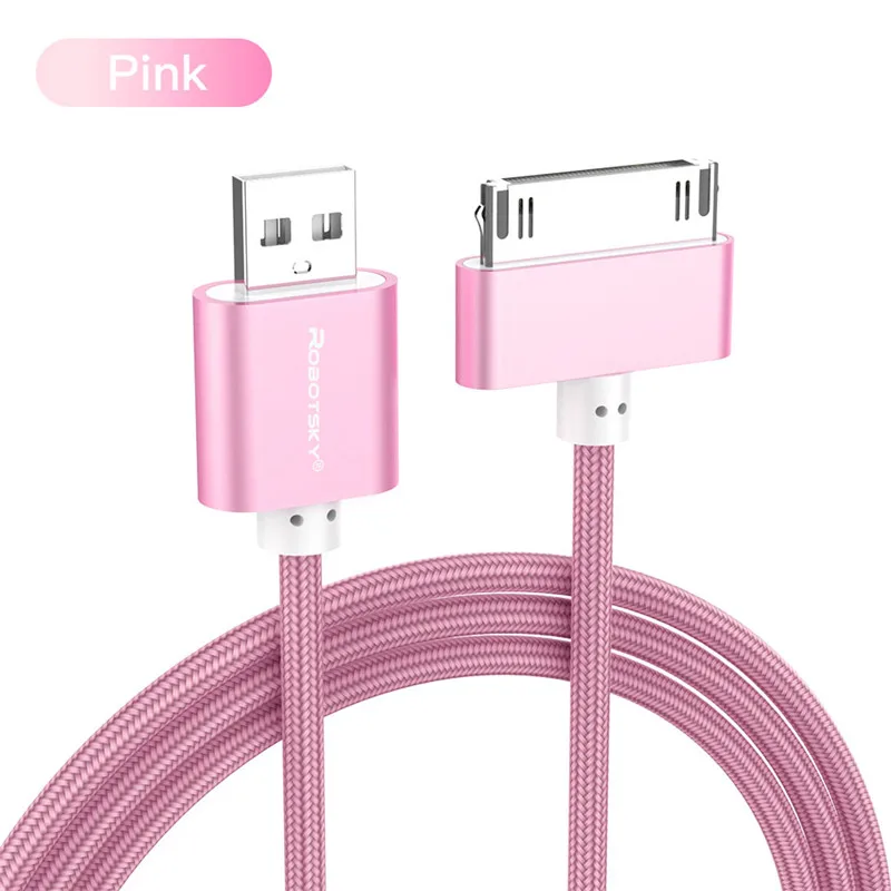 USB кабель для iphone 30 Pin нейлоновая оплетка быстрое зарядное устройство кабель для передачи данных для iphone 4 4s ipad 2 3 iPod Nano itouch - Цвет: Pink