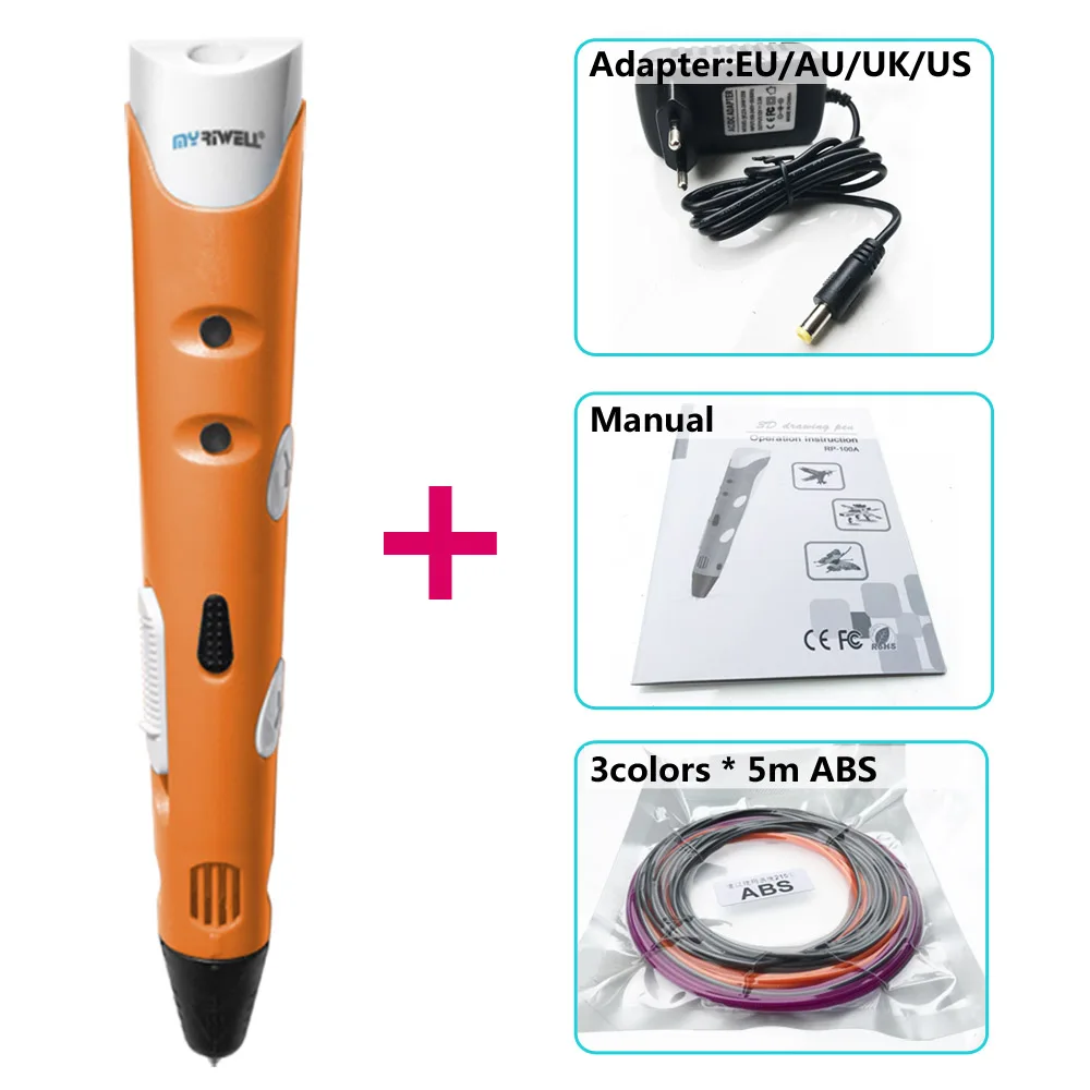Orange myriwell 3d ручка для рисования подарок на день рождения нить 3д ручка 3d pen 3d pens Лучший подарок для детей DIY 3 д ручка 3д триде ручка 3 d ручка 3Д РУЧКА stylo 3d ручка самая дешовая Высокое качество 3д ручку 3d - Цвет: Orange