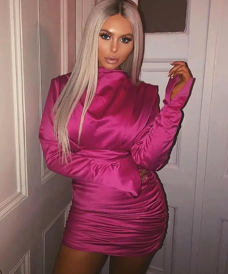 Женское вечернее платье с длинным рукавом Vestido черное ярко розовое дизайнерское