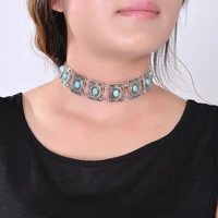 2018 new fashion boho collar choker silver necklace statement jewelry neckfor women vintage ethnicbohemia stone beads neck