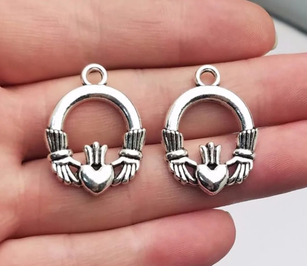 

10pcs/lot--29x22mm Antique Silver Plated Claddagh Ring Charms Ireland Pendants For DIY Supplies Jewelry Making Accessories