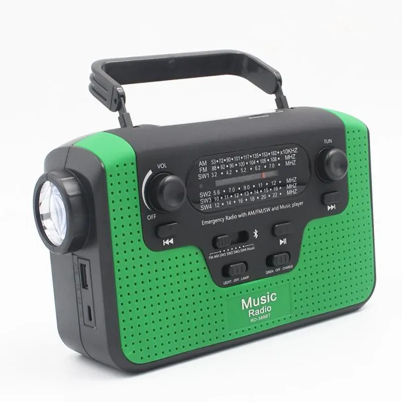 Портативный AM FM радио Светодиодный светильник флэш-светильник Bluetooth динамик мобильный телефон банк солнечной энергии поколение TF карта U диск плеер