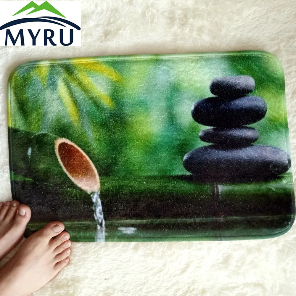 Водонепроницаемая душевая занавеска для ванны с зелеными бамбуками|bath mat|carpet