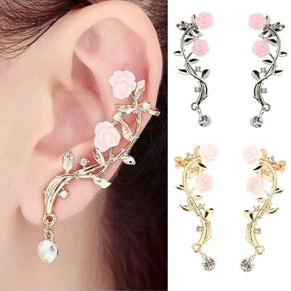 Женские серьги с цветами розы золотые или ветки красивые из сплава кристаллами| |