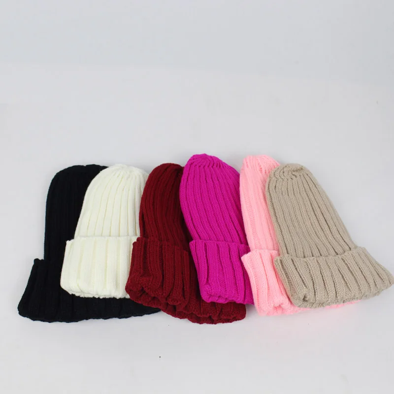 Зимние шапки для мужчин и женщин вязаные в полоску одноцветные девочек брендовая