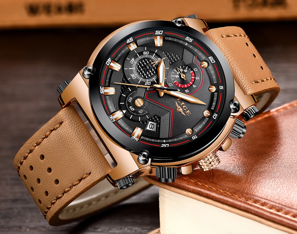 Relojes hombre LIGE Мужские часы от ведущего бренда, роскошные повседневные кварцевые часы, мужские часы с кожаным большим циферблатом, военные водонепроницаемые спортивные часы