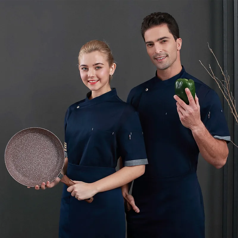 Navy Мужская куртка шеф-повара летняя дышащая рубашка повара еда обслуживание Ресторан выпечки кухонная Униформа отель барбершоп Рабочая одежда - Цвет: Navy