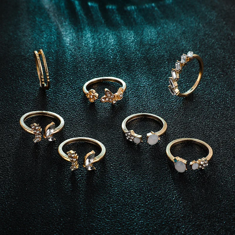 7 шт./компл. богемное Ретро хрустальное кольцо простое Открытое в стиле панк