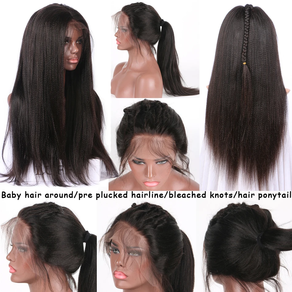 LUFFYHAIR 5x4,5 шелковая основа полный парик шнурка Yaki прямые перуанские прямые волосы 130% плотность предварительно сорванные Детские волосы отбеленные узлы