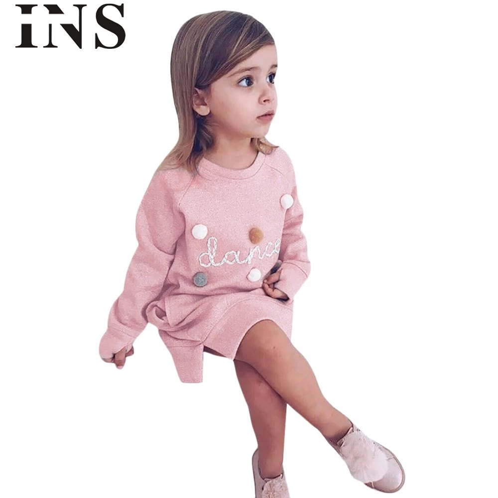 2018 Новый Модный пуловер с буквенным принтом для маленьких девочек свитер платье