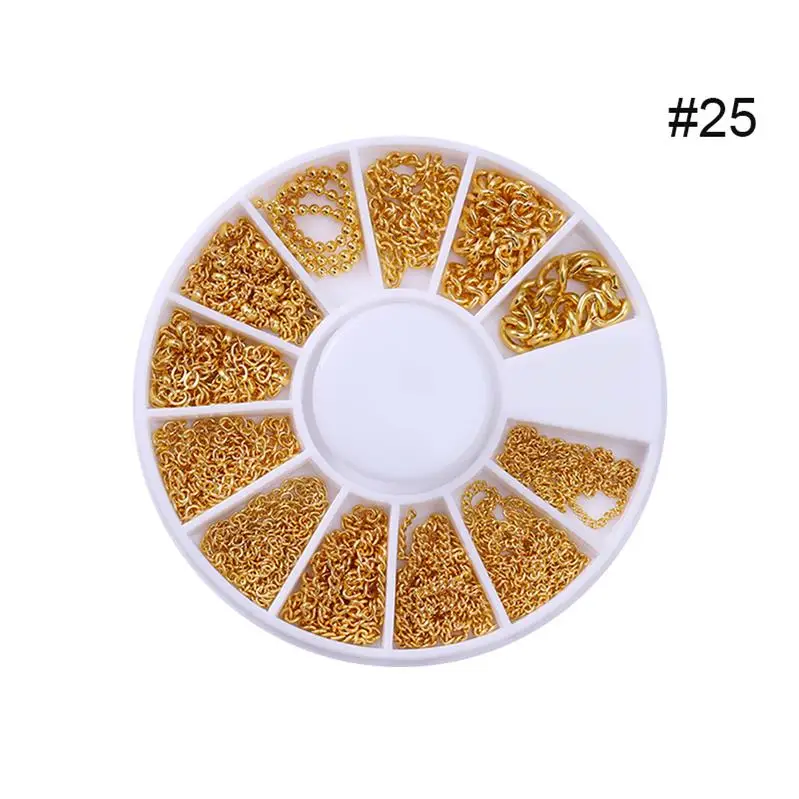 pattern-25 1 коробка, 3D металлические украшения для ногтей, золотая металлическая цепочка, бисер, линия, много размеров, змеиная кость, маникюр, дизайн ногтей, украшение в колесах - Цвет: pattern-25