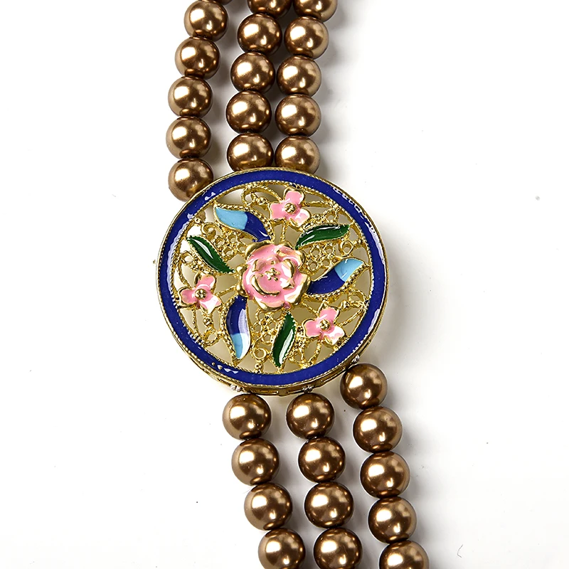 Классическое трехрядное бронзовое многослойное ожерелье из искусственного