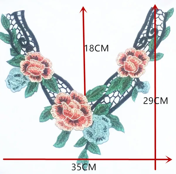 5 шт./лот ткань с кружевным воротником и вышивкой в виде красных цветов для
