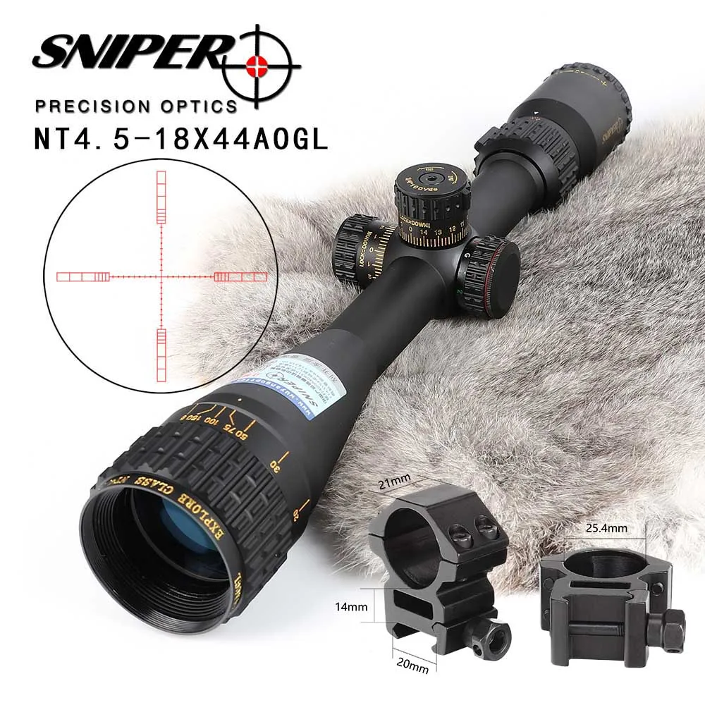 with Picatinny Rings SNIPER NT 4,5-18X44 AOGL охотничьи оптические прицелы тактический оптический прицел полноразмерный стеклянный гравированный прицел с подсветкой RGB - Цвет: with Picatinny Rings