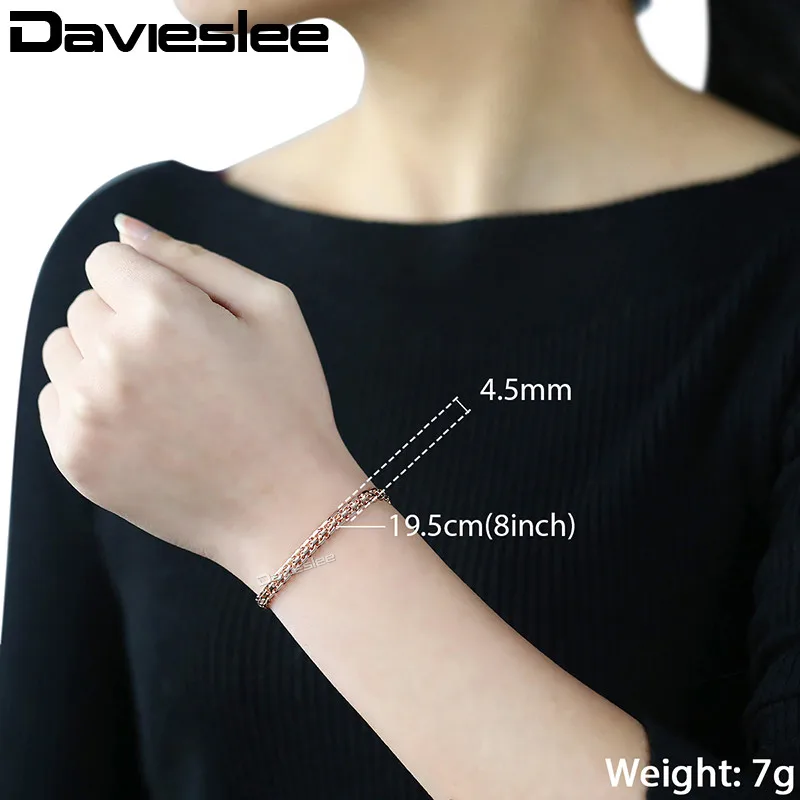 Davieslee браслет-цепочка для женщин плетение Бисмарк звено Мужские Женские s браслет цепочка 585 розовое золото Заполненные ювелирные изделия подарок 5 мм DGBM99