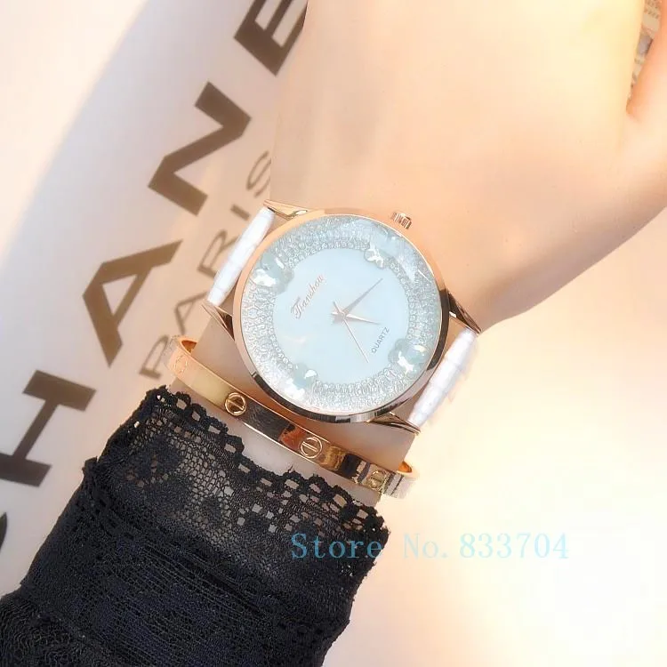 Роскошные Алмазов Женские Часы Большой Циферблат часы Натуральной Кожи Дамы