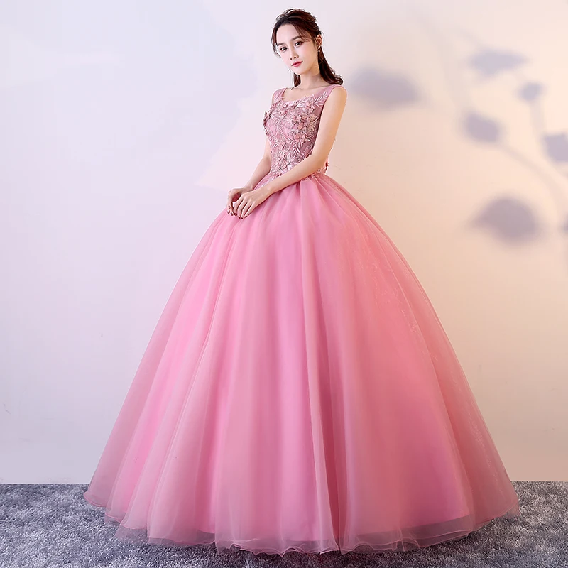 

Illusion Bodice Pink Quinceanera Dresses 3D Appliques Vestido Debutante 15 Anos Princess Puffy Ball Gowns Vestido Quinceanera