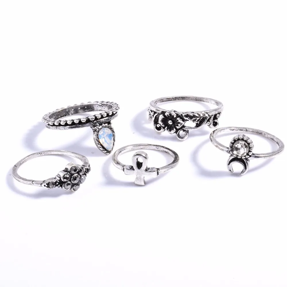 10 Pcs/Set Women Rings Set Bohemia Style Fashion Trend Finger Gold Silver Female Jewelry Elephant Moon Water Drop RS1111 | Украшения и